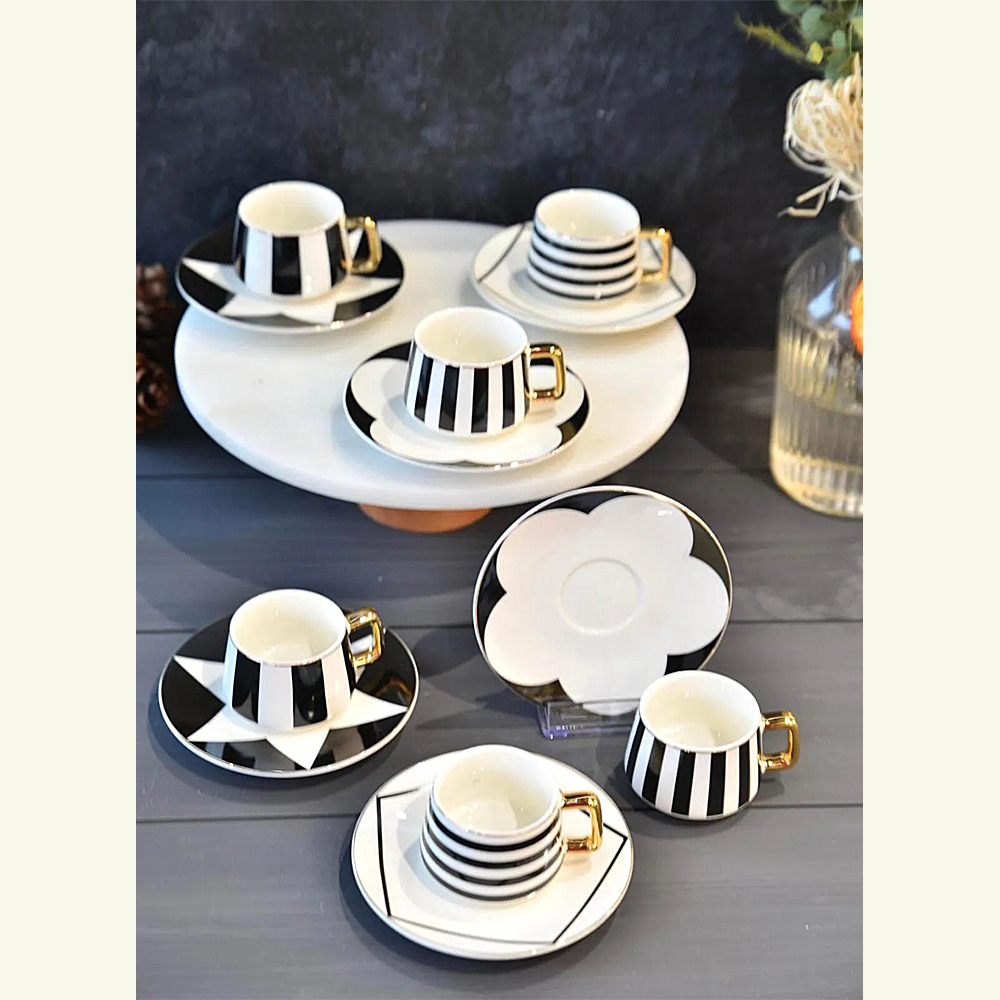 سرویس 12 پارچه چای خوری سرامیکی طرح راه راه