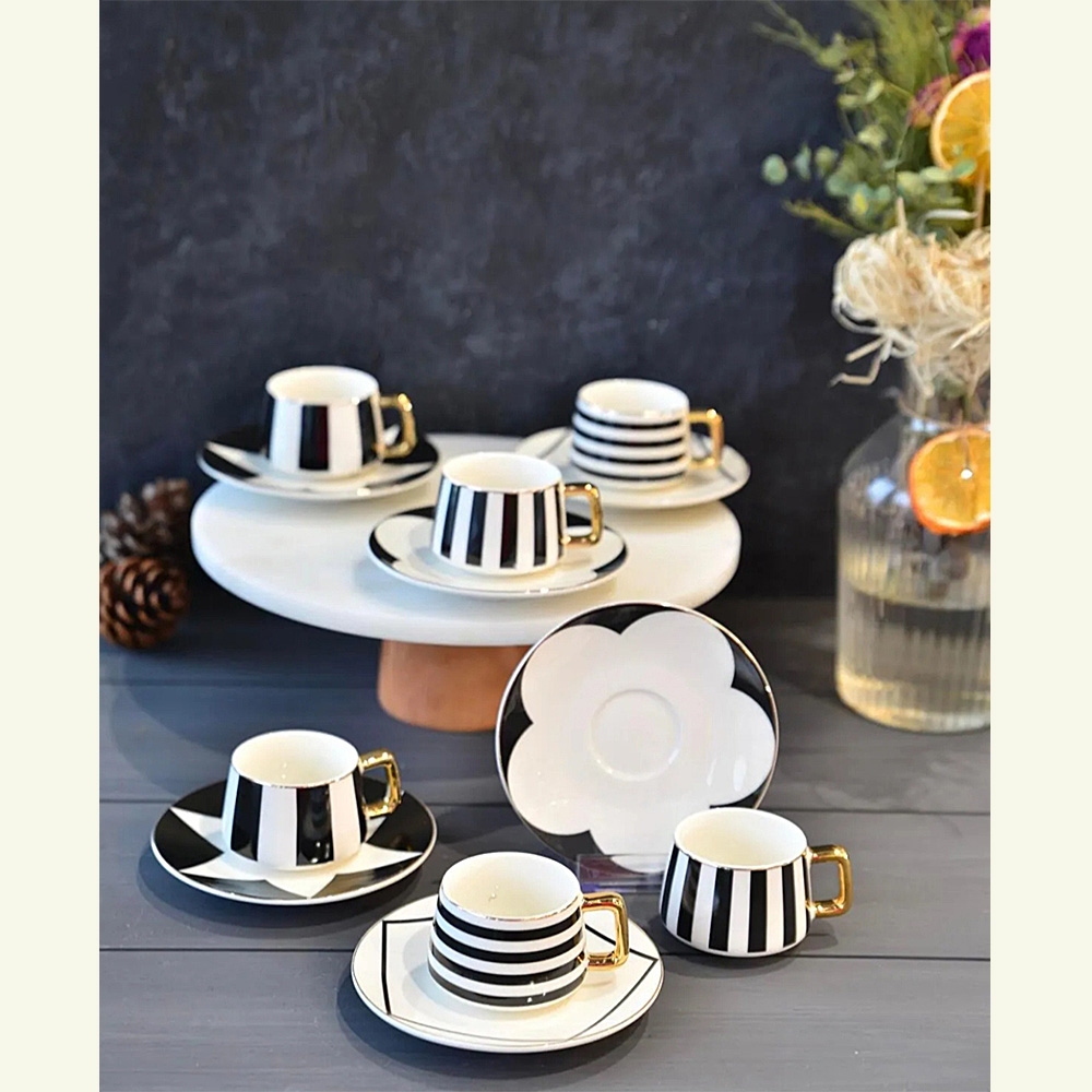 سرویس 12 پارچه چای خوری سرامیکی طرح راه راه