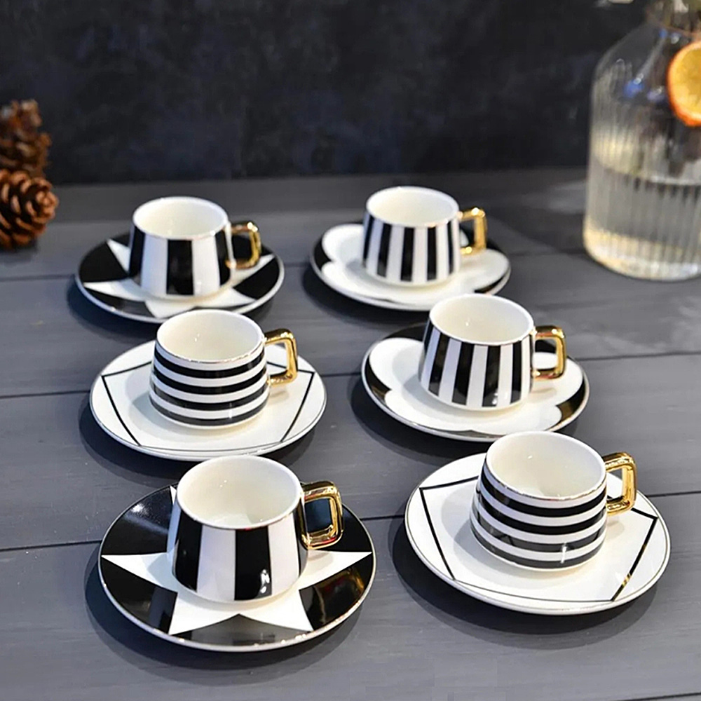 سرویس 12 پارچه چای خوری سرامیکی طرح راه راه