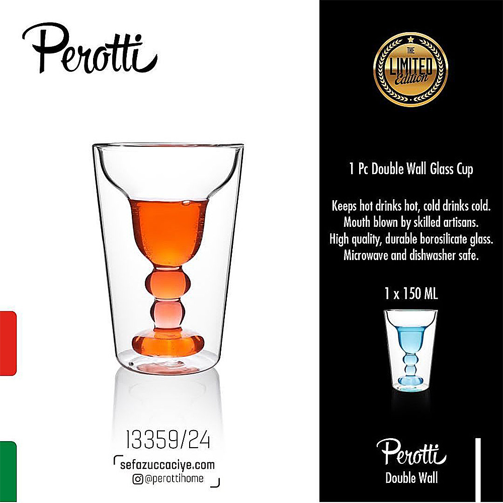 لیوان دوجداره پیرکس طرح شراب خوری perotti