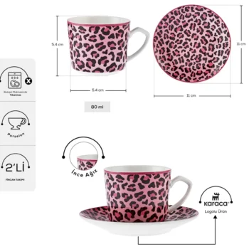 قهوه خوری 4 پارچه کاراجا مدل پلنگی صورتی (britney)